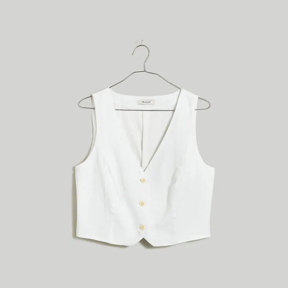 Madewell White Button-Down Vest Top
